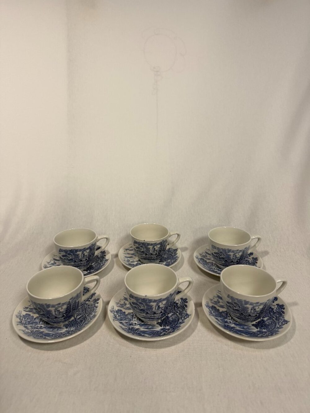 Wedgwood Enoch Countryside Teacup Saucer Set 6 Vintage English Transferware 3"